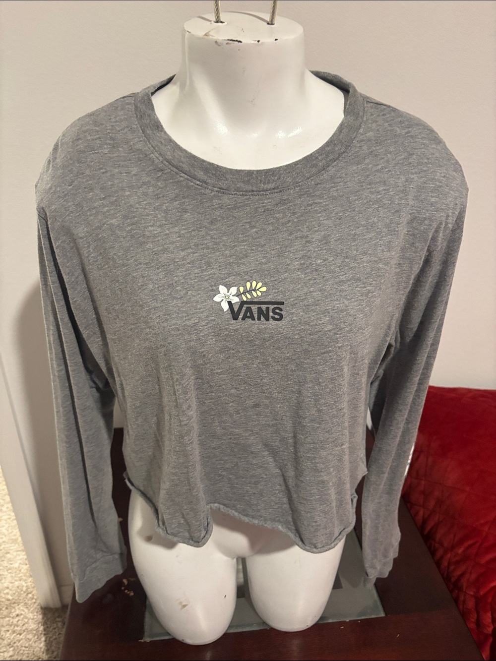 Vans Gray Long Sleeve Crop Tee with Floral Logo
